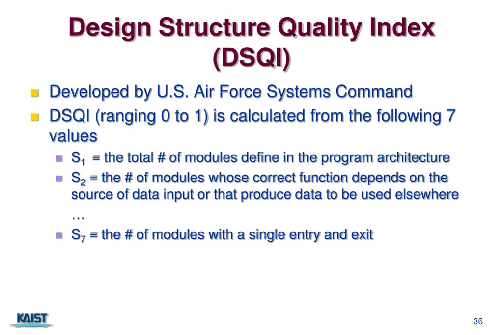 design structure quality index dsqi