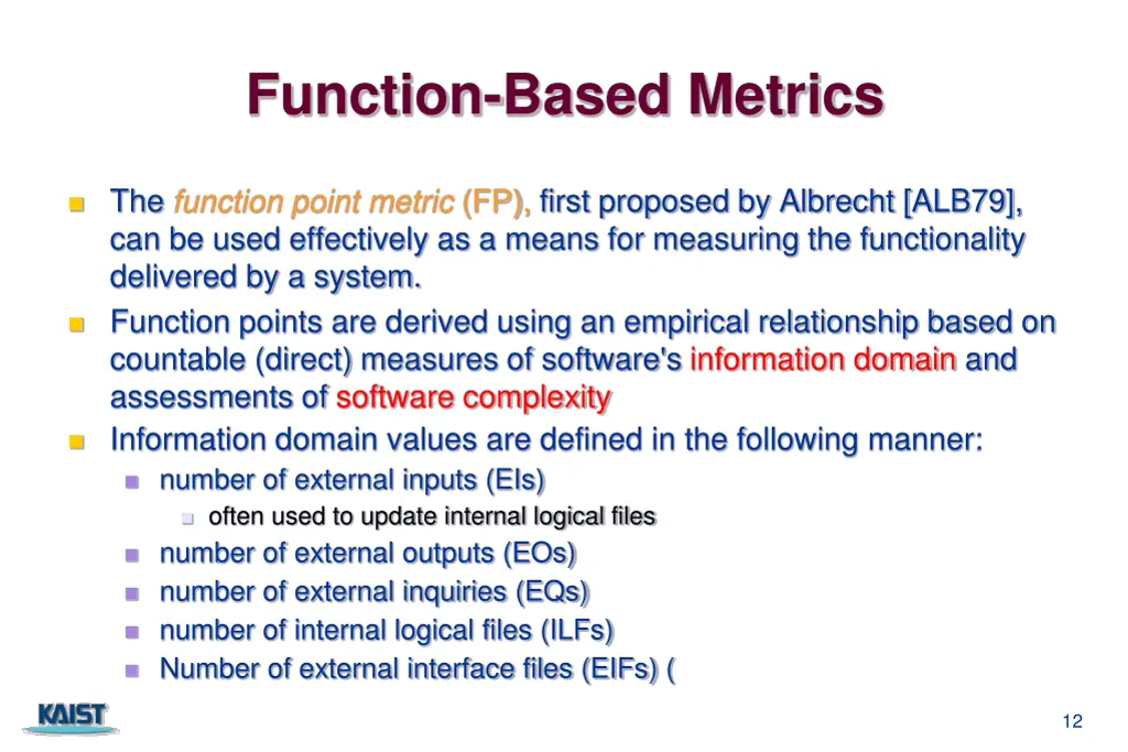 function based metrics