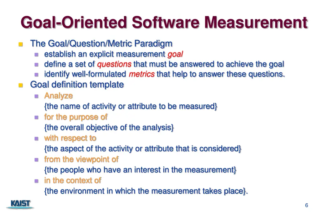 goal oriented software measurement