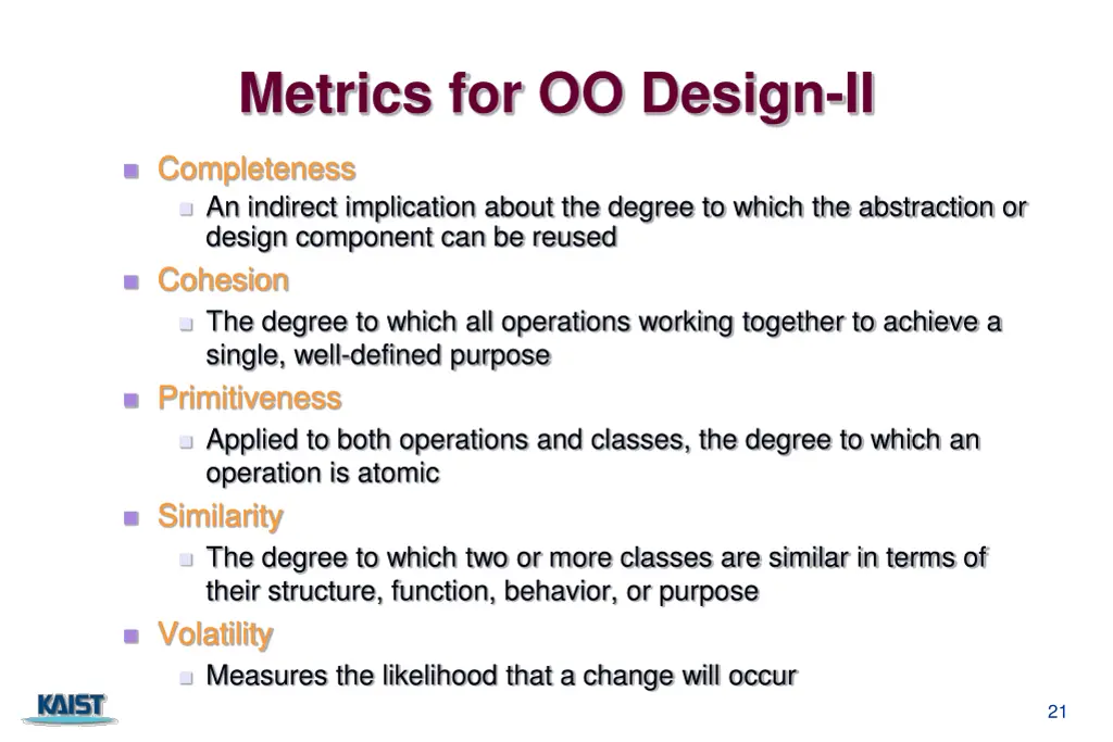 metrics for oo design ii