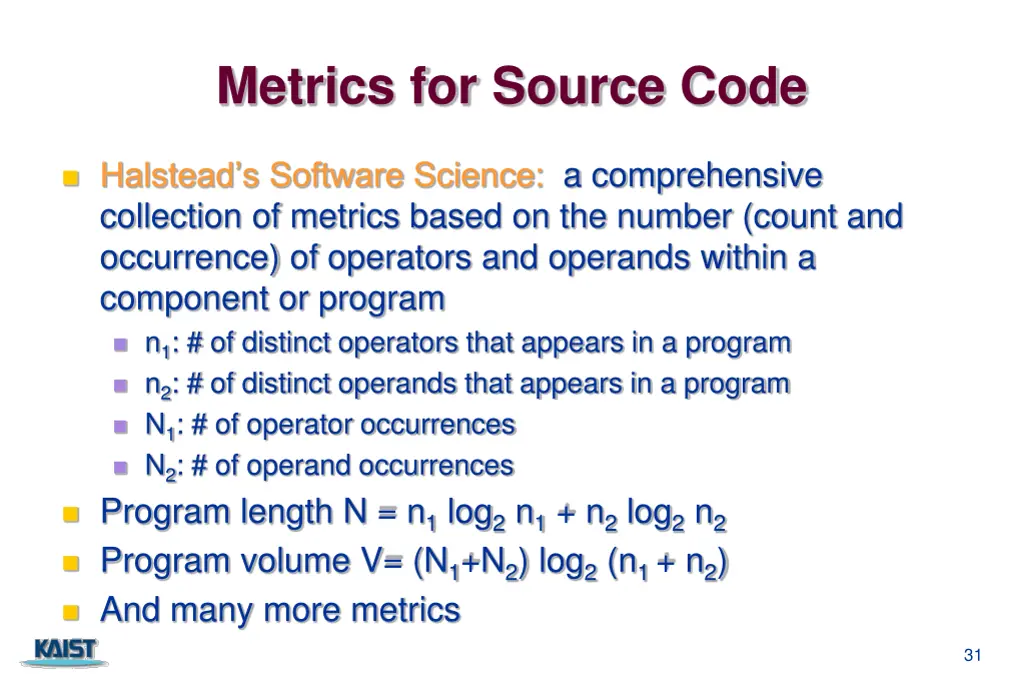 metrics for source code