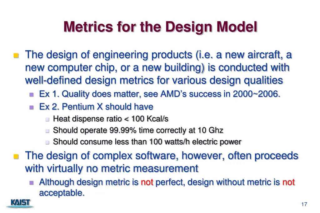 metrics for the design model