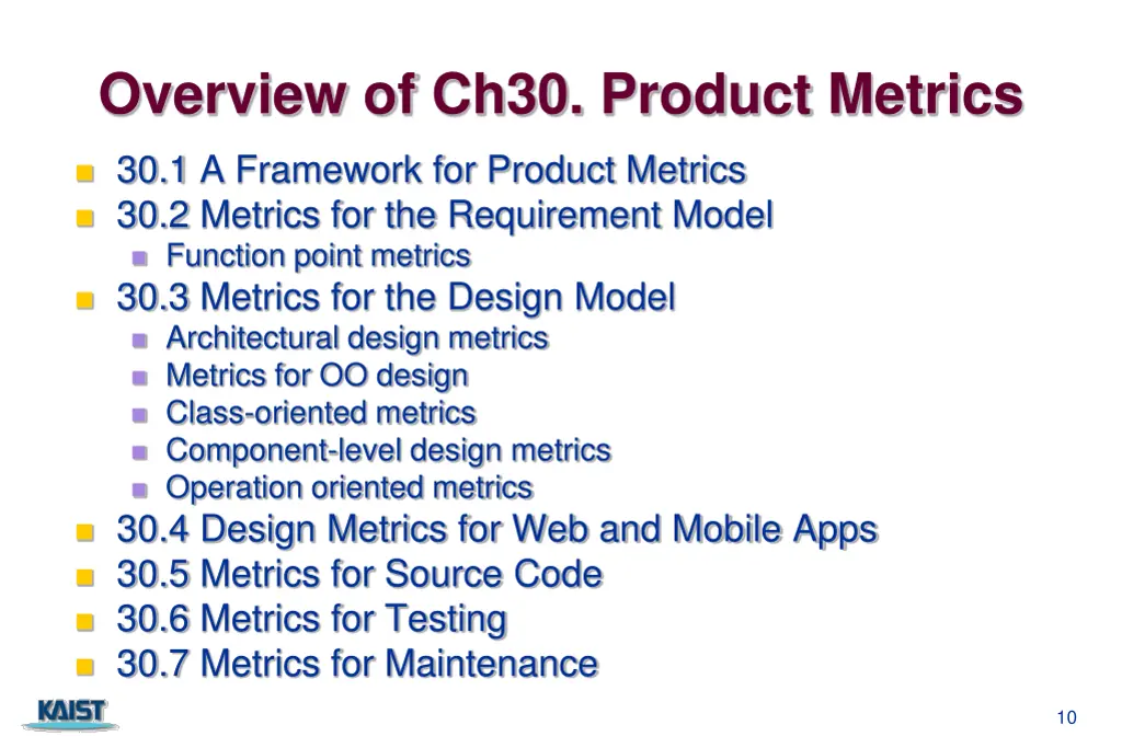 overview of ch30 product metrics