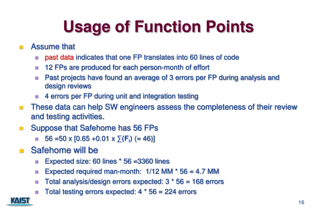 usage of function points