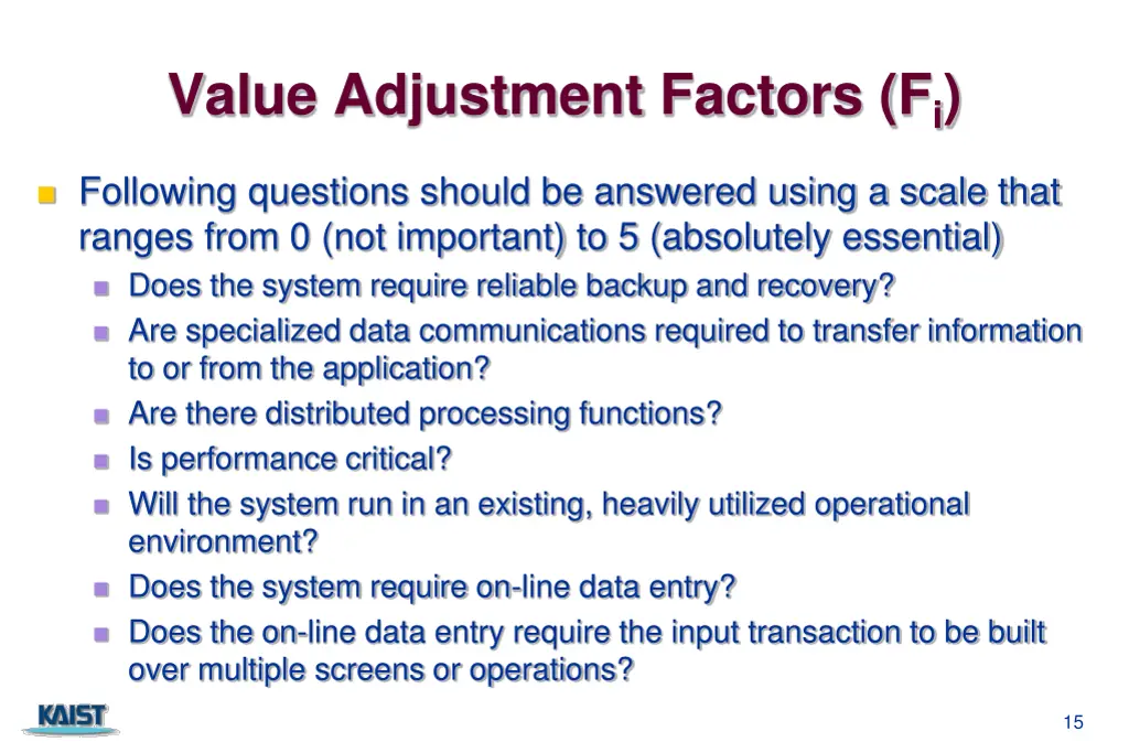 value adjustment factors f i