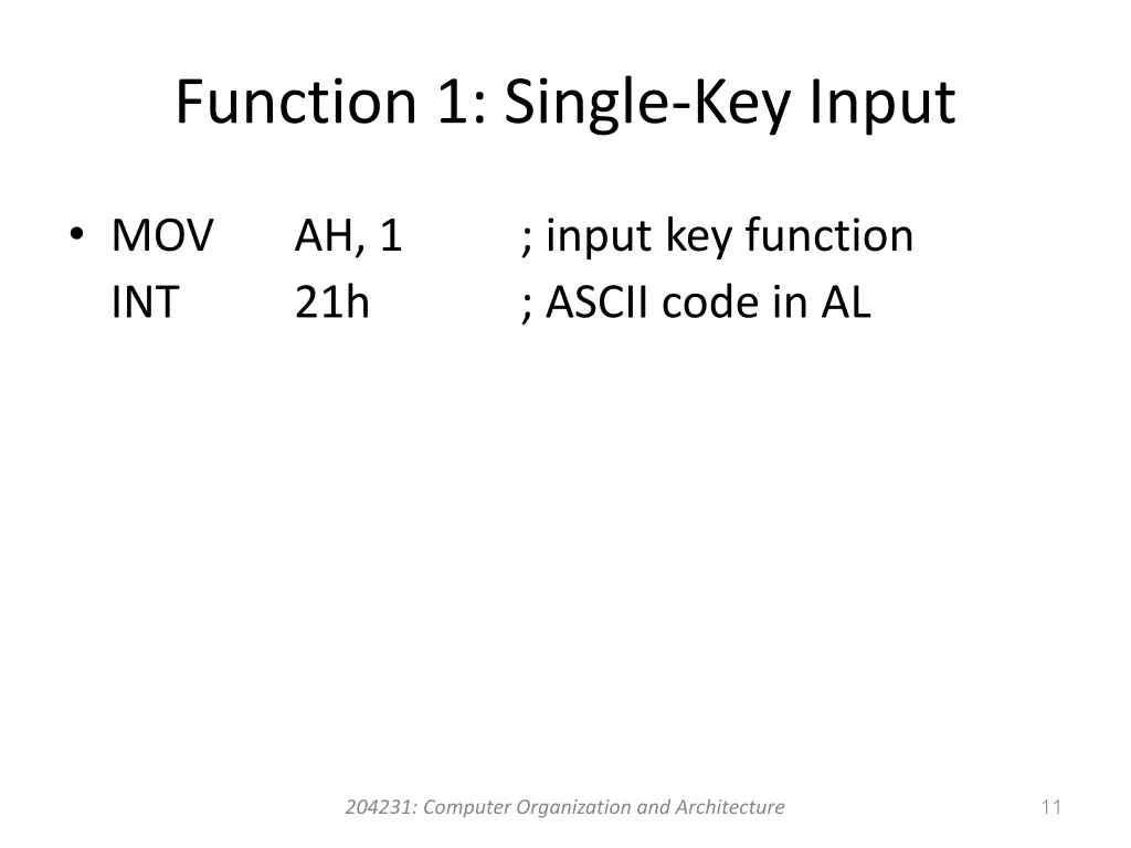 function 1 single key input 1