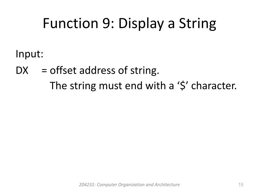 function 9 display a string