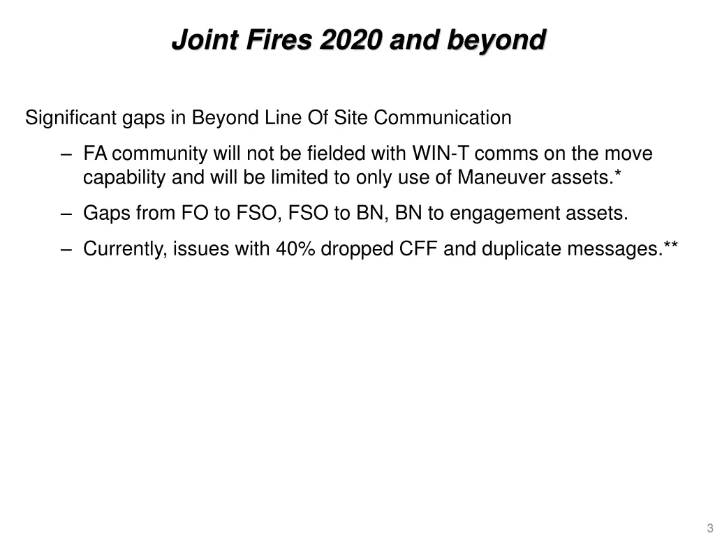 joint fires 2020 and beyond