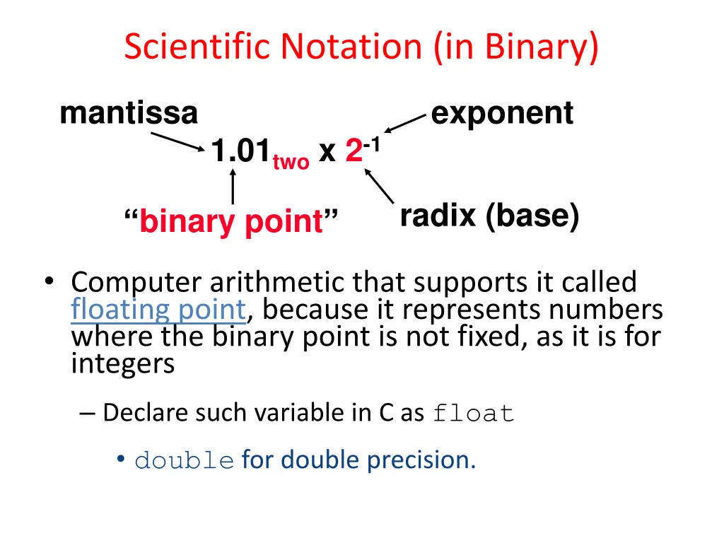 scientific notation in binary