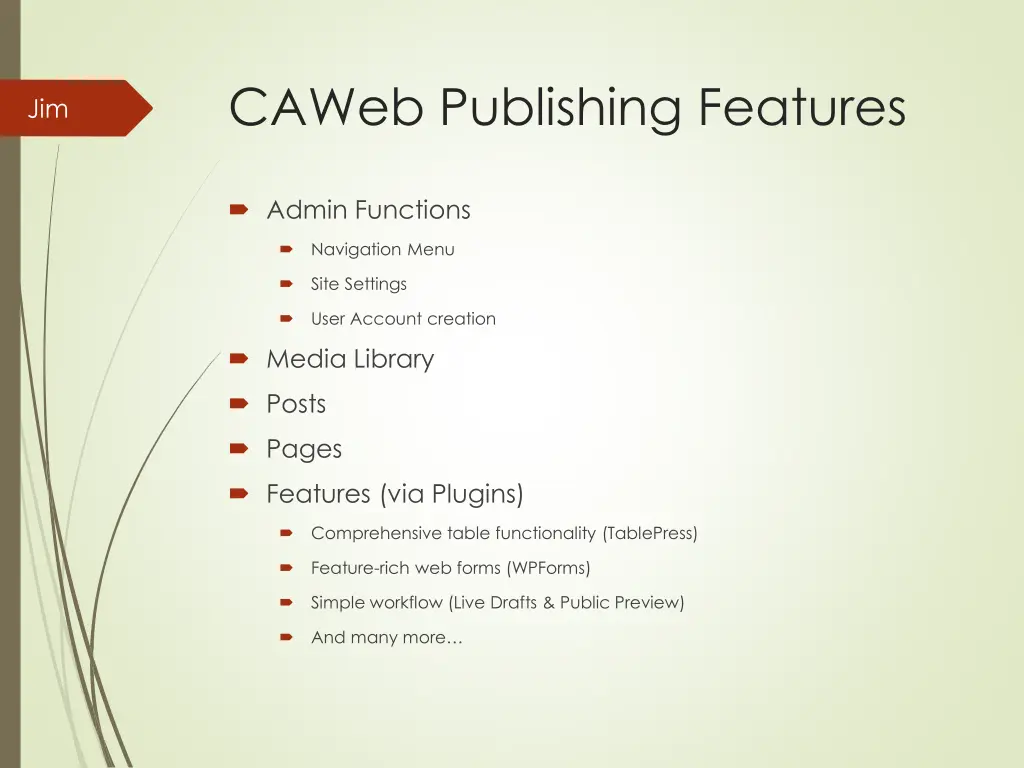 caweb publishing features