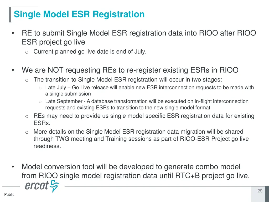 single model esr registration