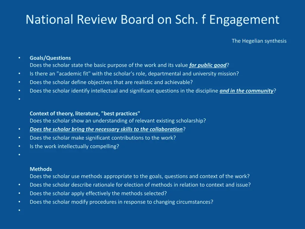 national review board on sch f engagement