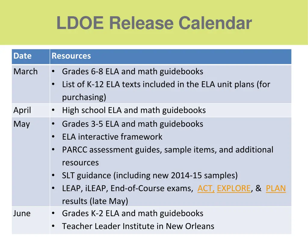 ldoe release calendar