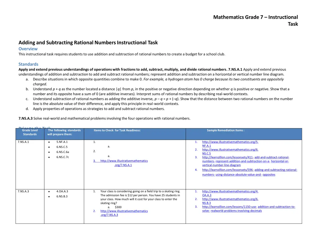 mathematics grade 7 instructional