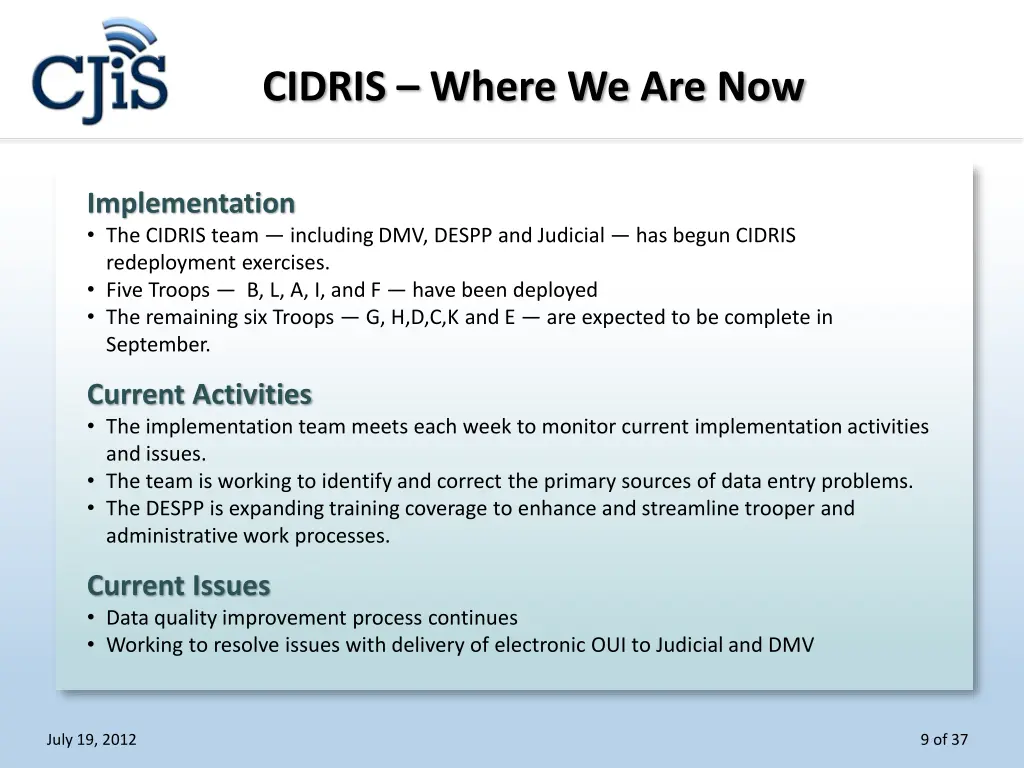 cidris where we are now