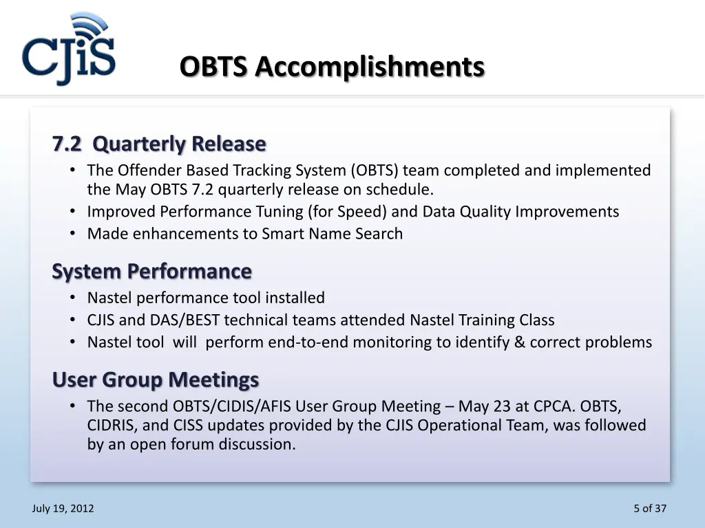 obts accomplishments