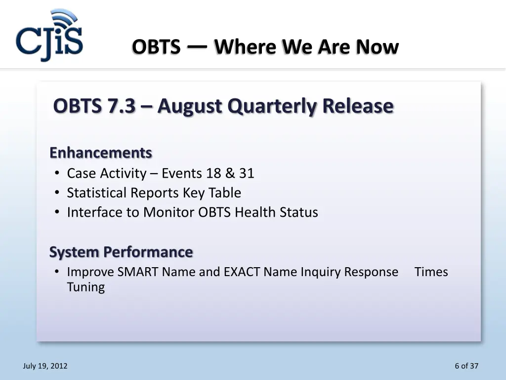 obts where we are now