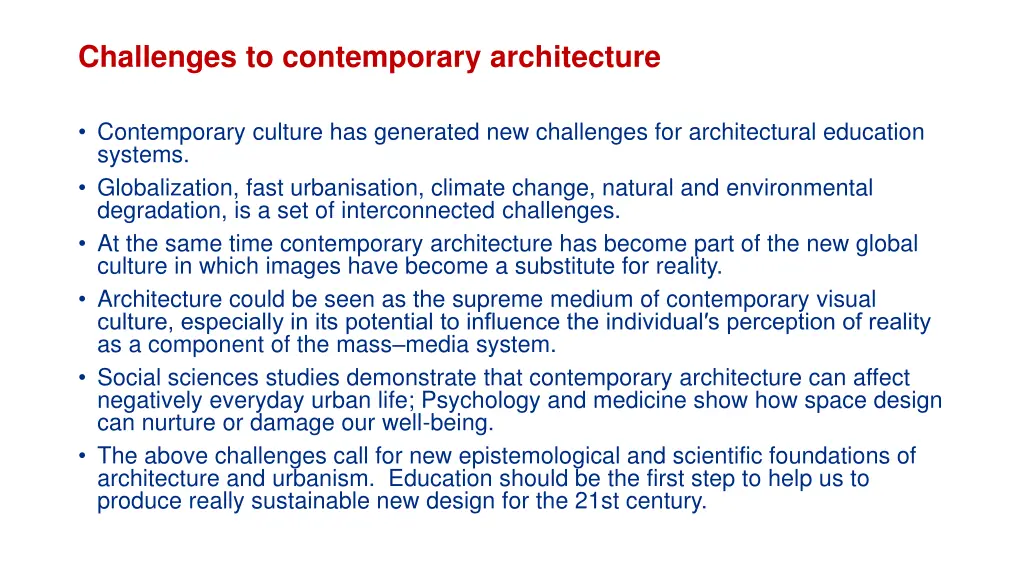 challenges to contemporary architecture