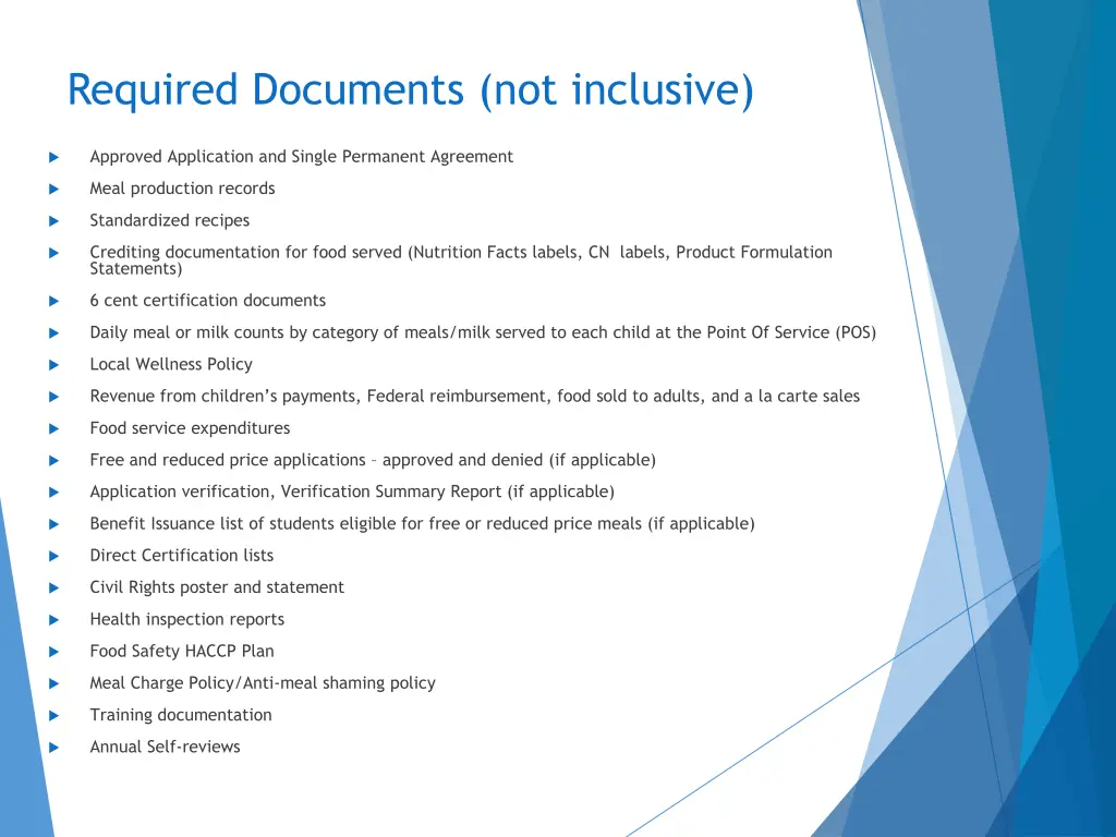 required documents not inclusive