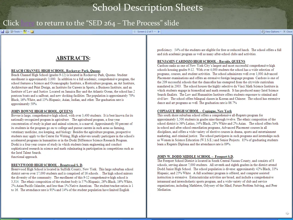 school description sheets