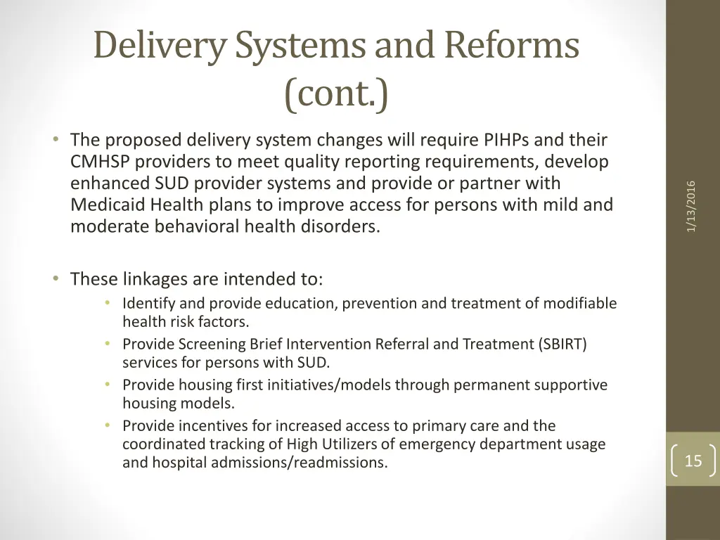 delivery systems and reforms cont