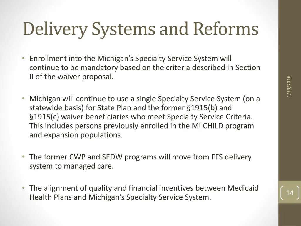 delivery systems and reforms