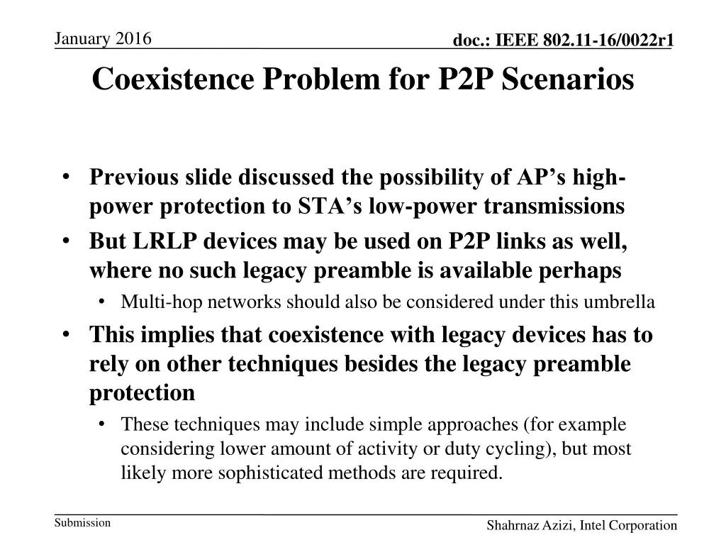 january 2016 coexistence problem for p2p scenarios