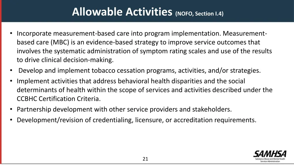 allowable activities nofo section i 4