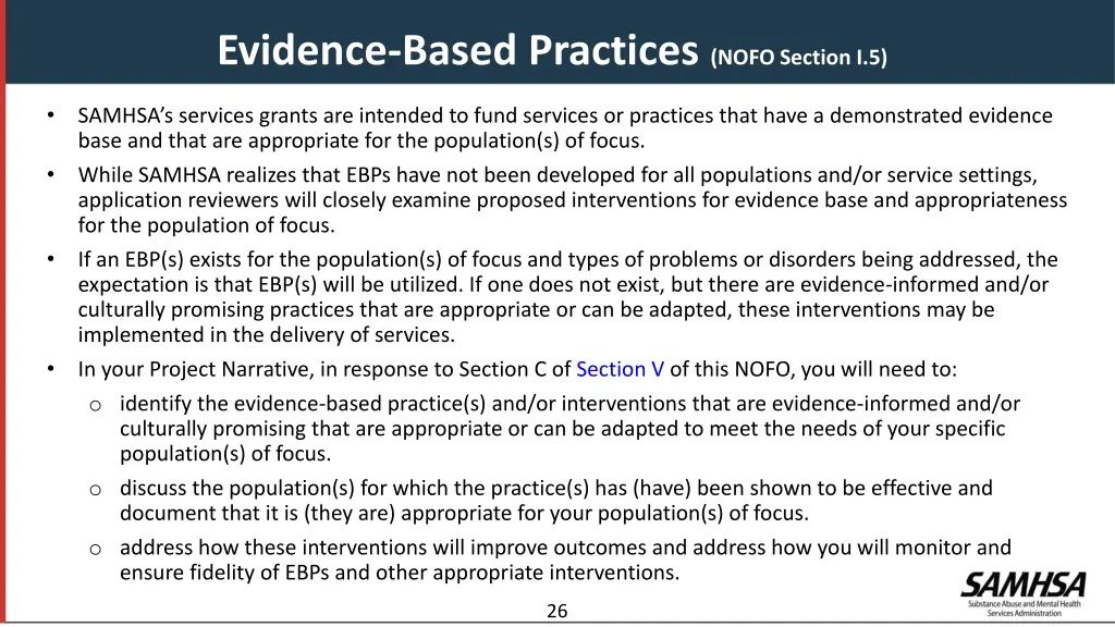 evidence based practices nofo section i 5
