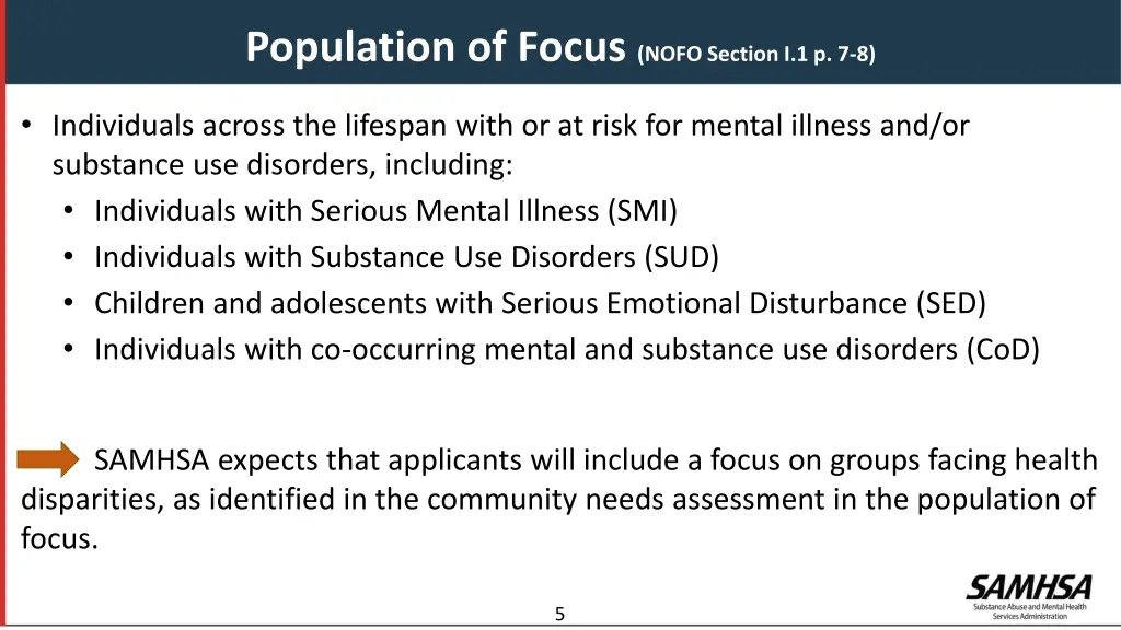population of focus nofo section i 1 p 7 8