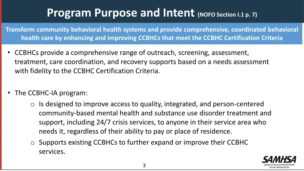 program purpose and intent nofo section i 1 p 7