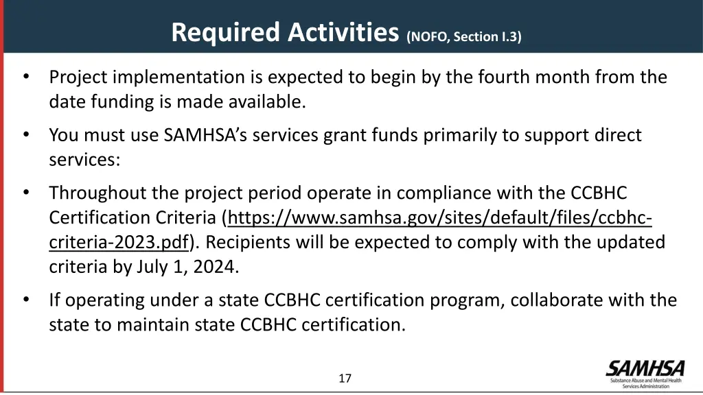 required activities nofo section i 3