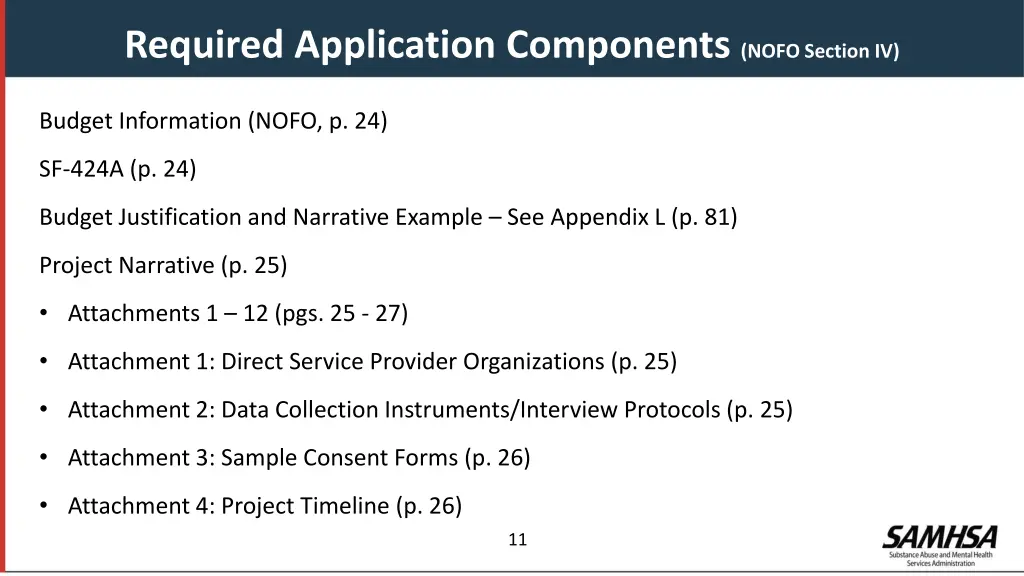 required application components nofo section iv