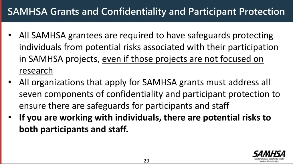 samhsa grants and confidentiality and participant