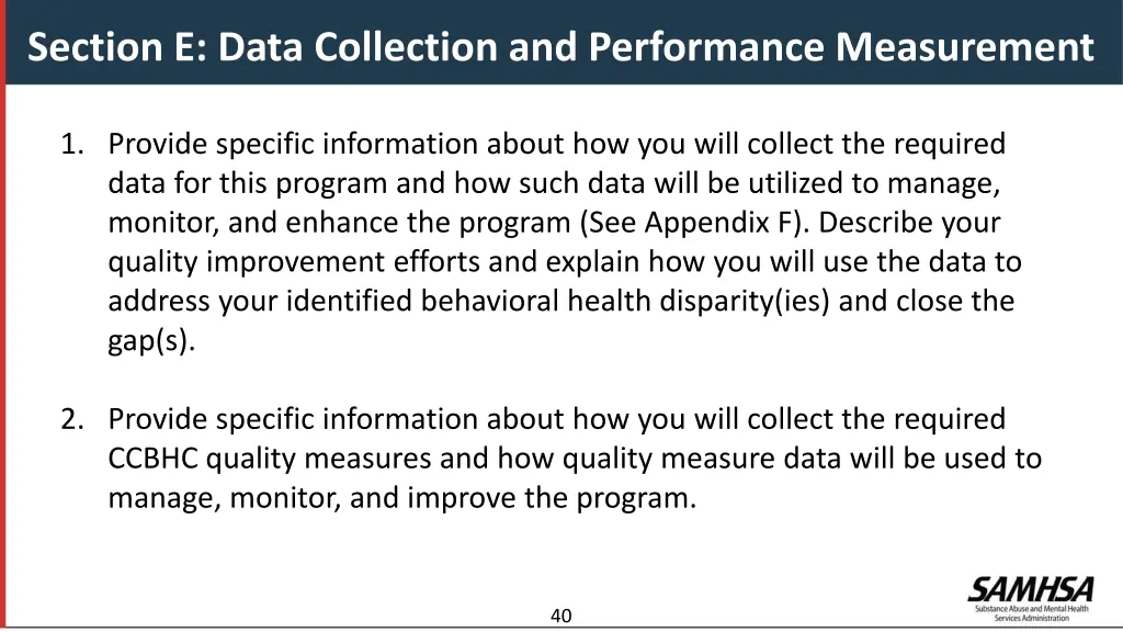 section e data collection and performance