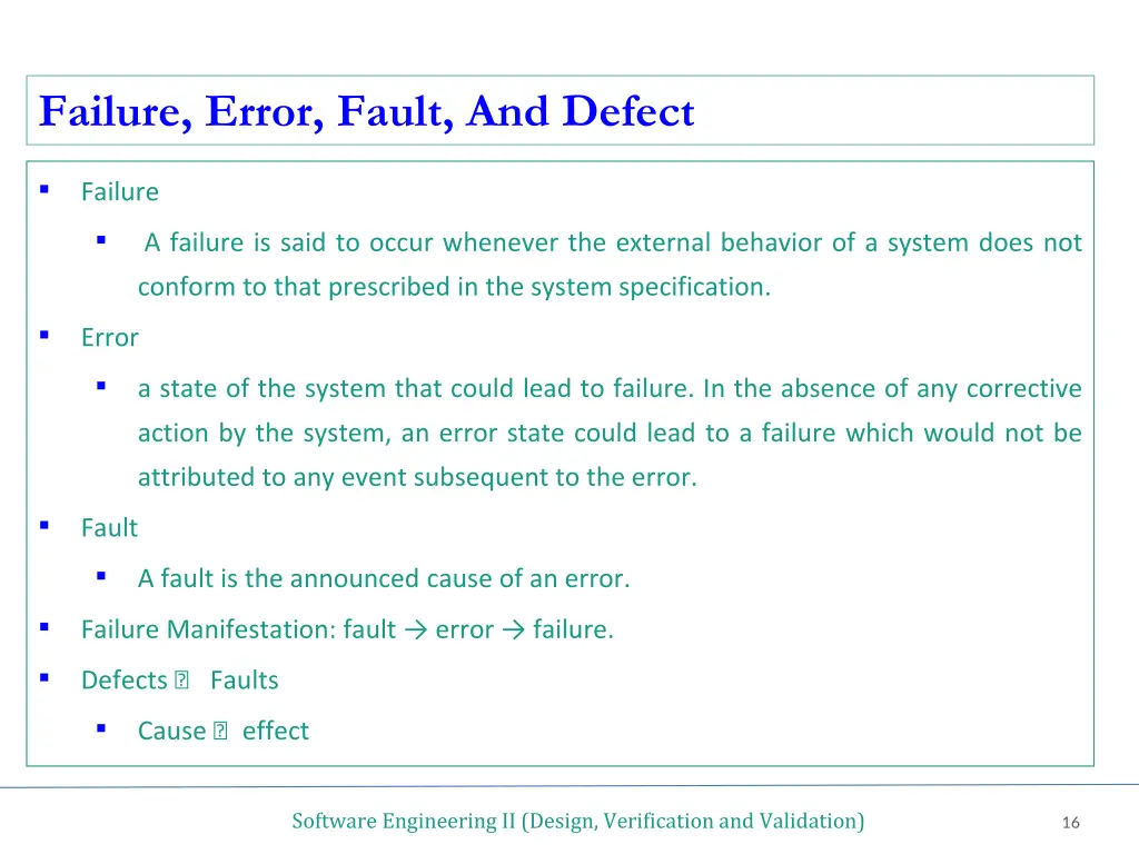 failure error fault and defect