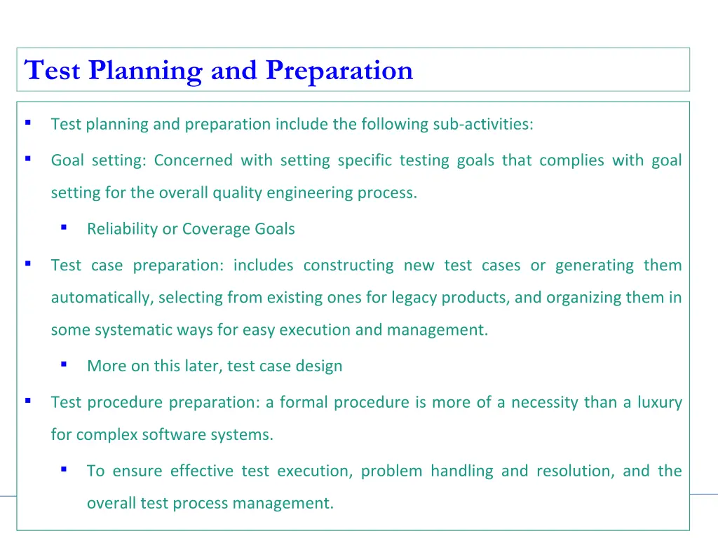 test planning and preparation