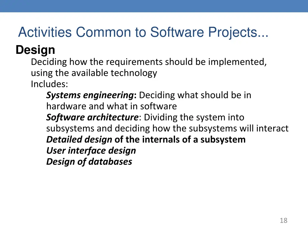 activities common to software projects design