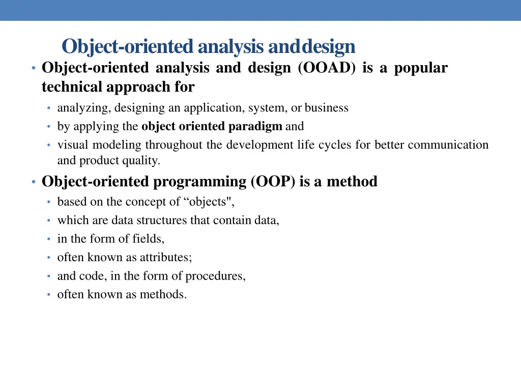 object oriented analysis anddesign object