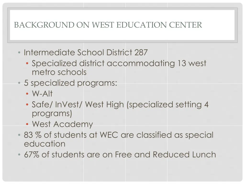 background on west education center