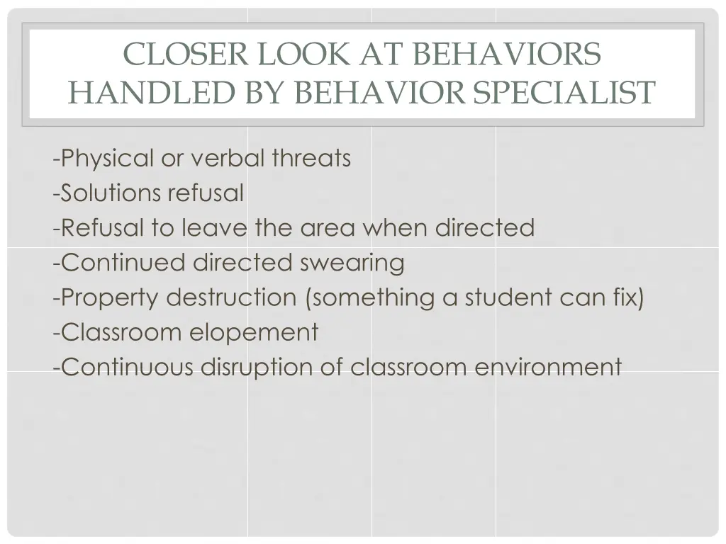 closer look at behaviors handled by behavior