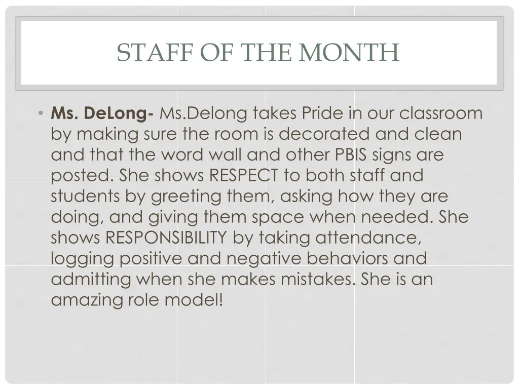 staff of the month