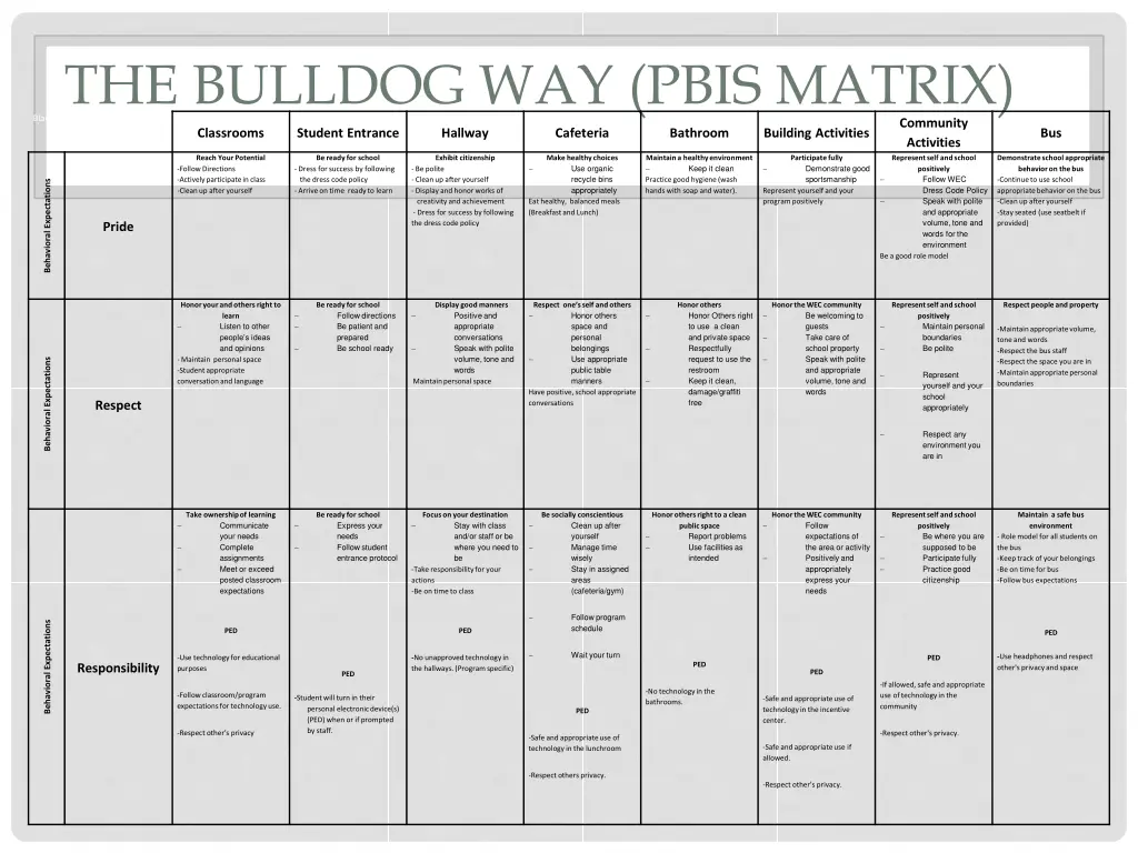 the bulldog way pbis matrix blank classrooms