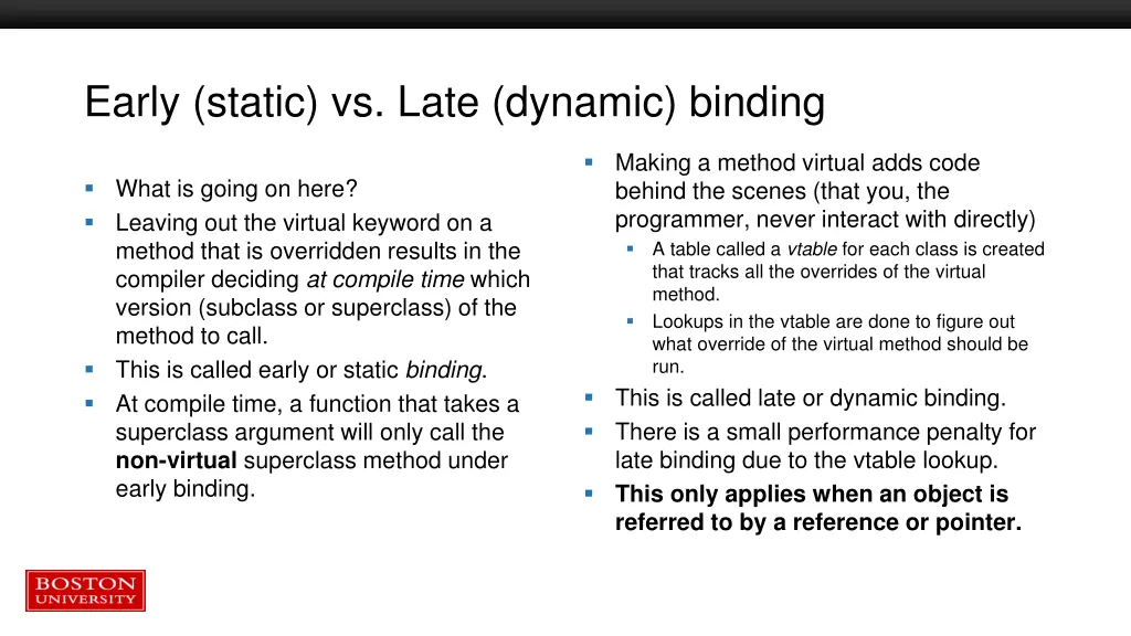 early static vs late dynamic binding