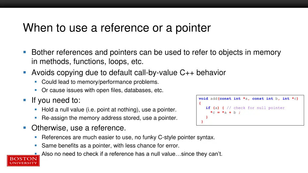 when to use a reference or a pointer
