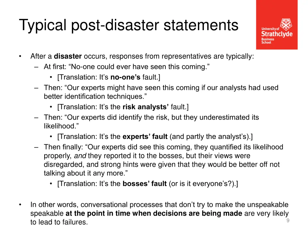 typical post disaster statements