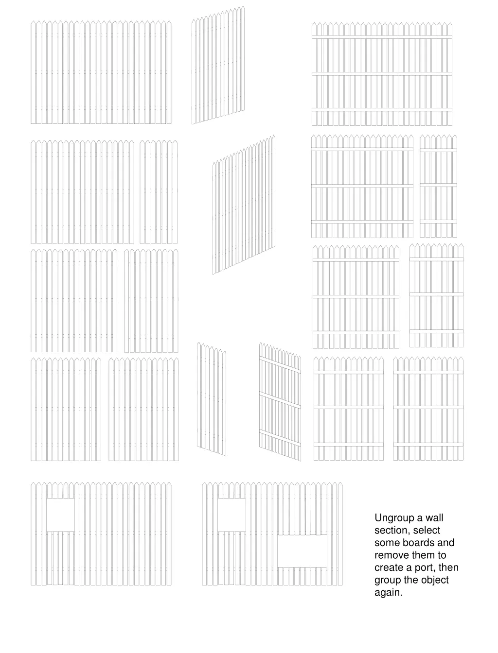 ungroup a wall section select some boards