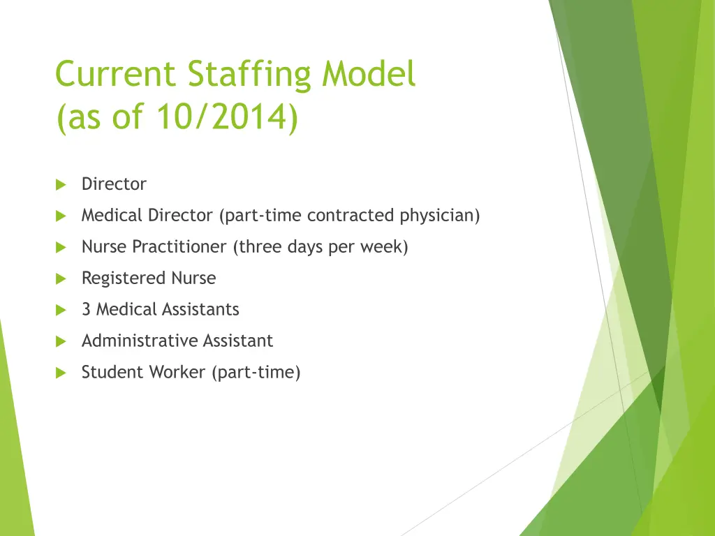 current staffing model as of 10 2014
