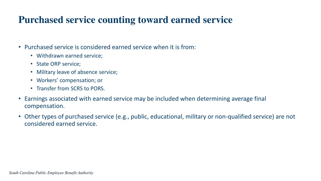 purchased service counting toward earned service