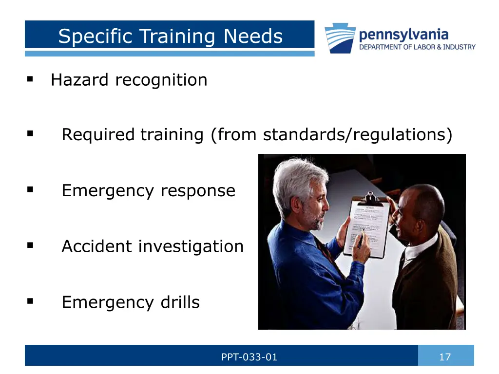 specific training needs